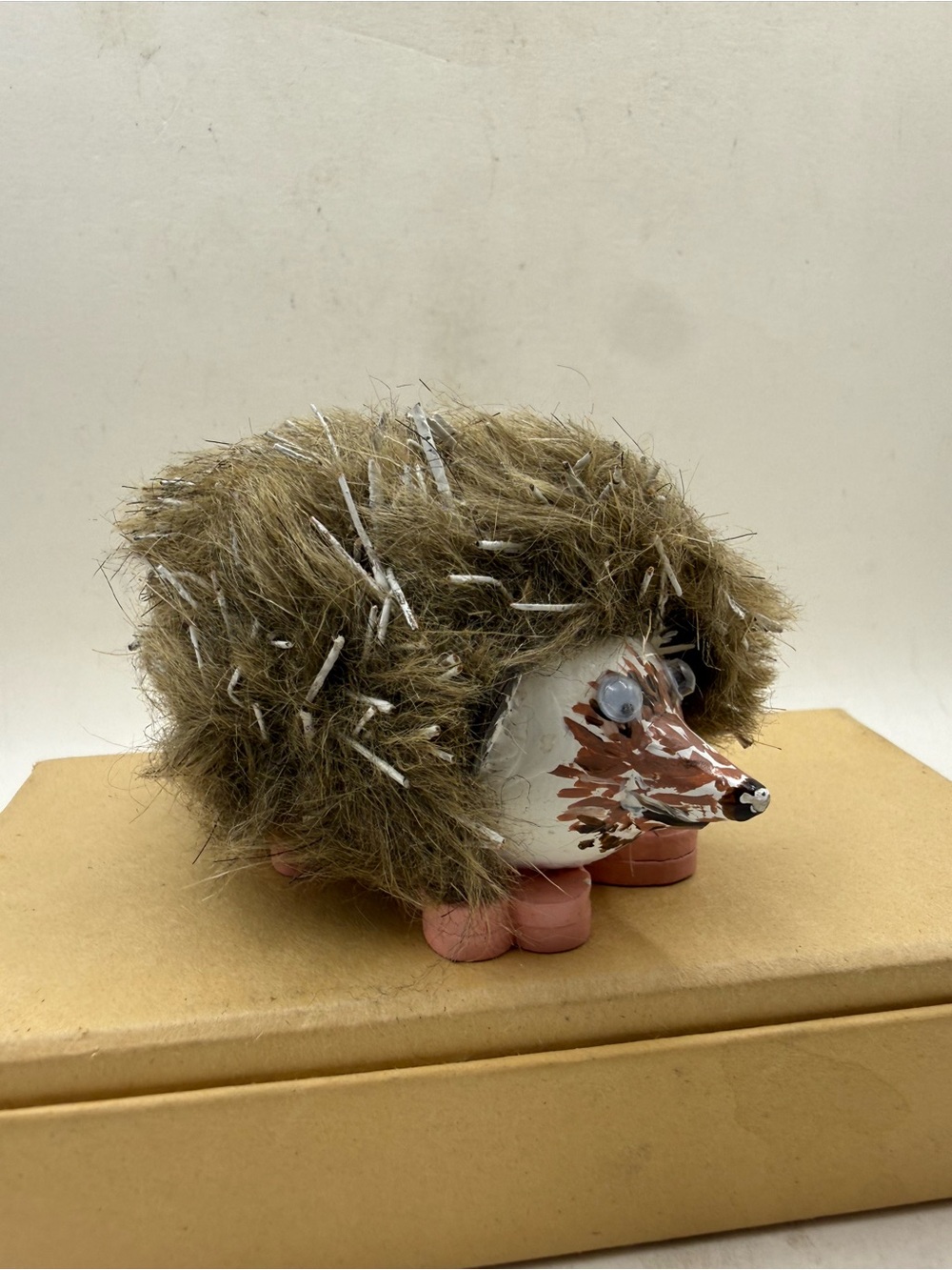 Vintage Handmade Hedgehog Porcupine Figurine Faux Fur Quills Folk Art Decor
